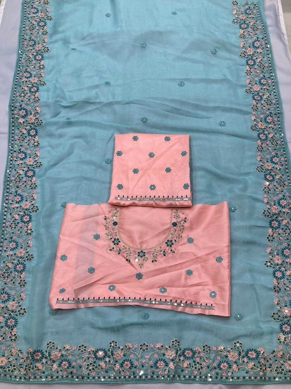 Teeya Creation New Trendy Stylish Wedding Wear Crunchy Silk Saree-Aqua_Blue | Grocsy