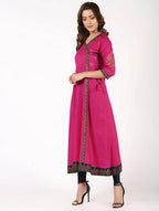 Aniyah Cotton Block Print Angrakha Kurta In Magenta (AN-148K) | Grocsy