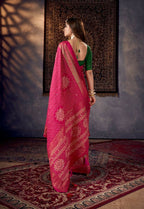 Joban Fashion Rani Dola Silk Foil Print Zari Border Work Saree | Grocsy