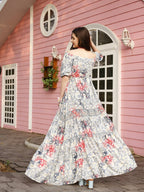Grey Crepe Foil Printed Long Dress - Michan | Grocsy