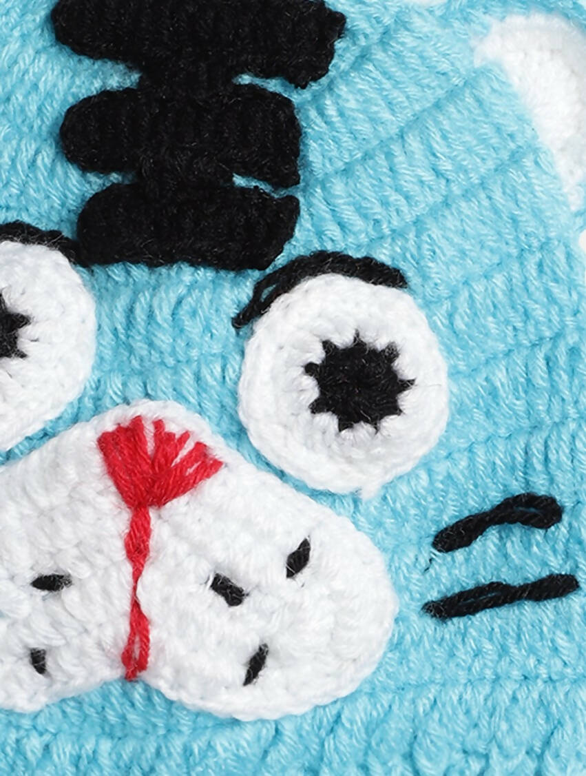 Chutput Kids Woollen Hand Knitted Leo Detail Cap - Blue | Grocsy