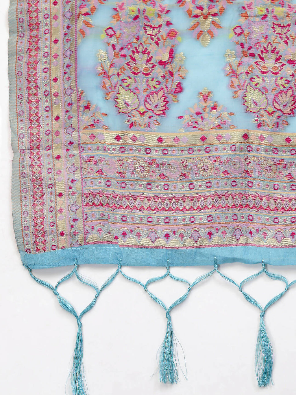 Blue Silk Blend Woven Design Saree With Unstitched Blouse Piece - Aloki | Grocsy