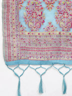 Blue Silk Blend Woven Design Saree With Unstitched Blouse Piece - Aloki | Grocsy
