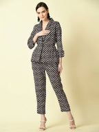 Myshka Women's Black Shawl Neck Coat With Trousers | Grocsy