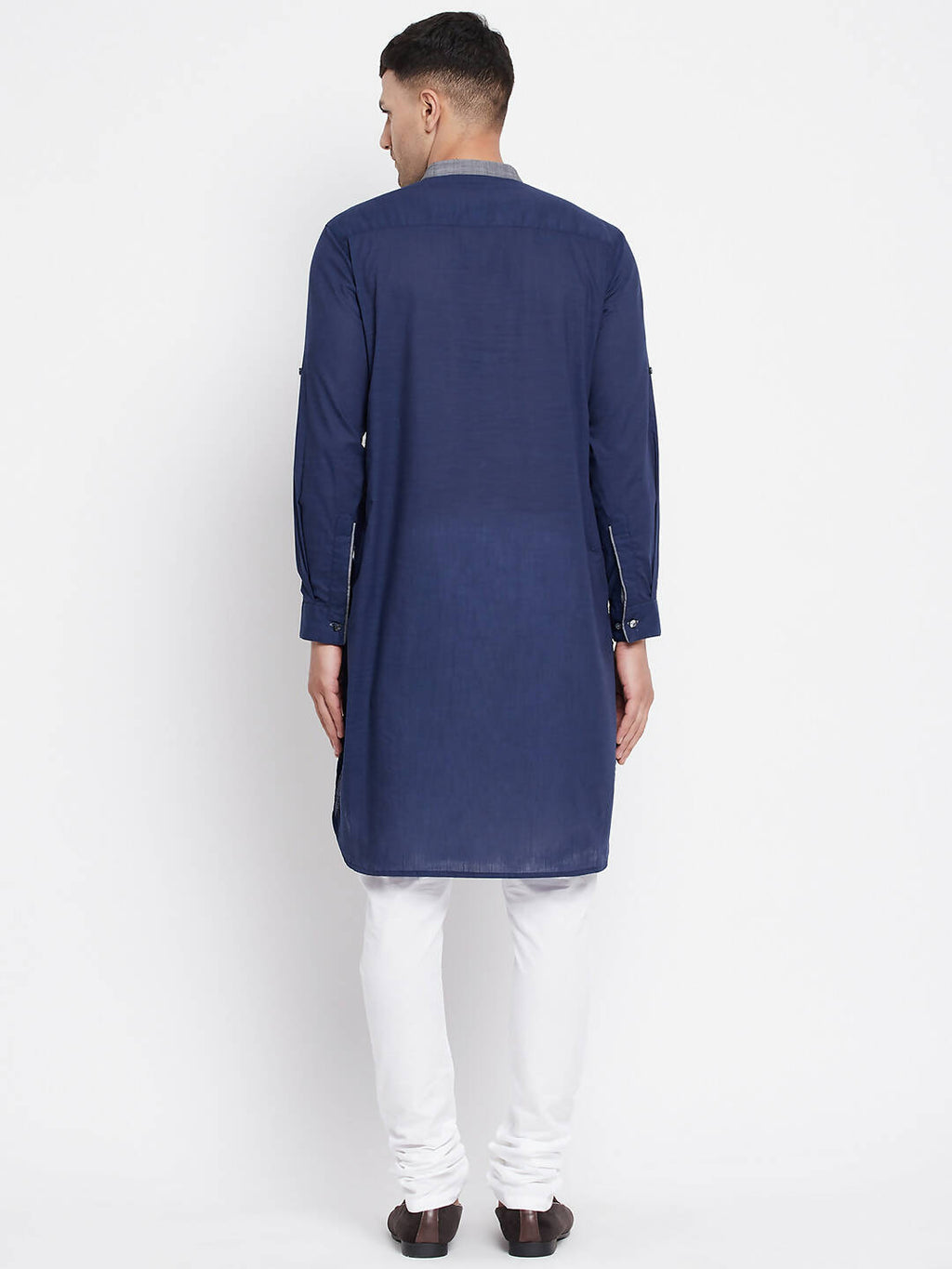 Even Apparels Blue Pure Cotton Men's Kurta With Contrast Collar And Placket | Grocsy