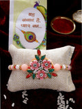 NVR Men Pink Floral Shape Stone-Studdded & Beaded Rakhi With Roli Chawal | Grocsy