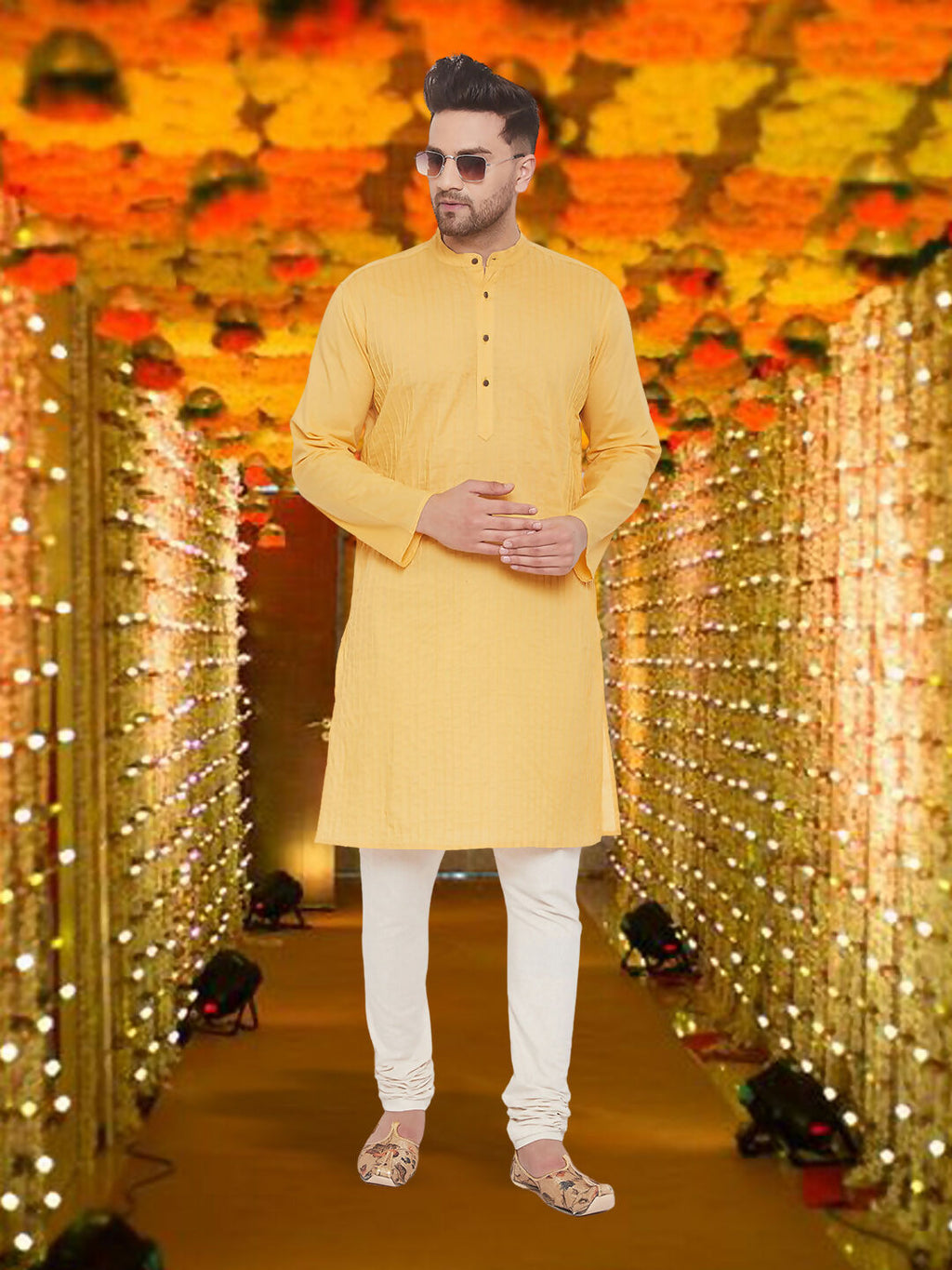 Even Apparels Men's Pintuck Fancy Yellow Kurta | Grocsy