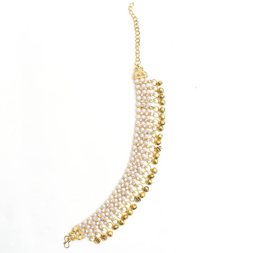 Mominos Fashion Kamal Johar Gold-Polished Pearls Anklets | Grocsy