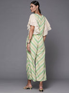 Ahalyaa Off White & Green Zig Zag Print Basic Jumpsuit | Grocsy