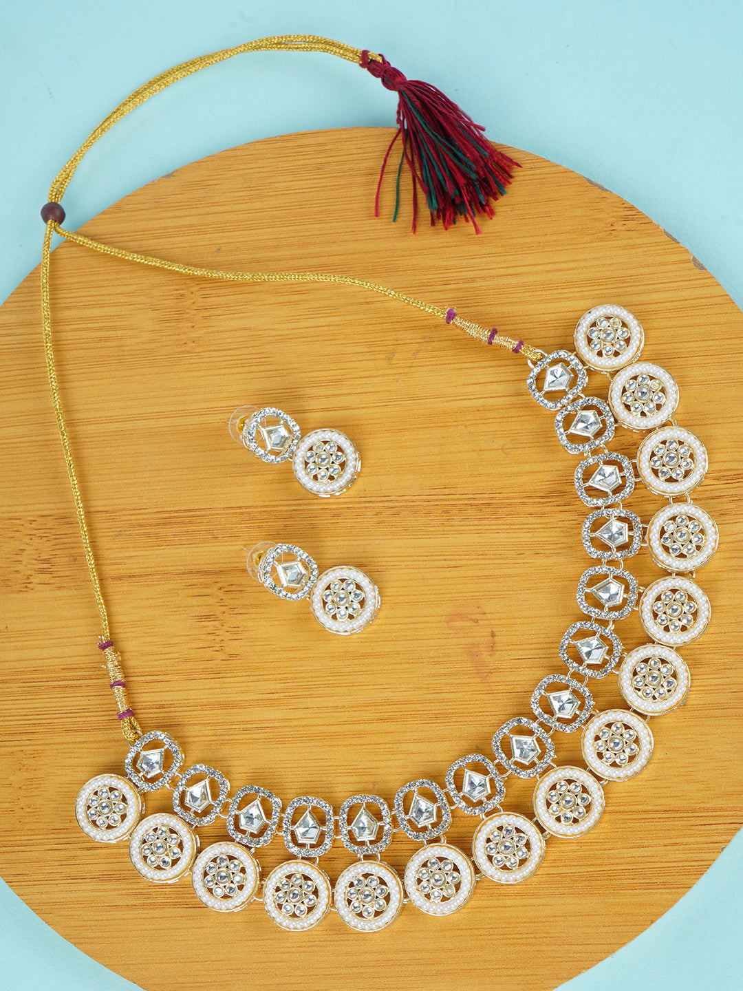 Divisha Alloy Gold-plated White Jewellery Set | Grocsy