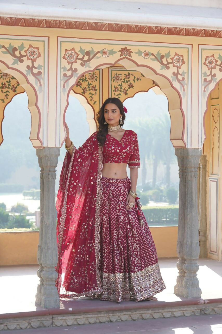 Lorenvalley Ranipink Pure Viscose Jacquard With Embroidered Sequins work Lehenga Choli | Grocsy