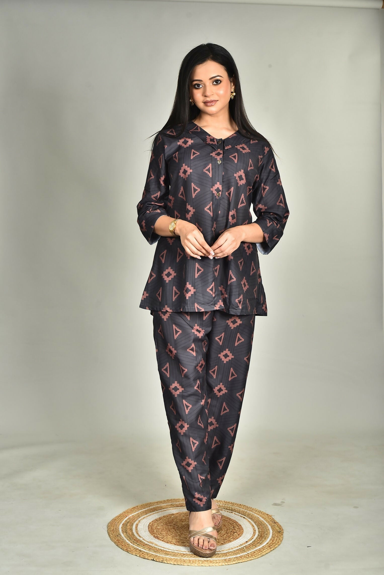Morchari Digital Print Semi Muslin Co-Ord Set Top & Trouser-Multicolor | Grocsy