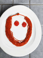 Inhanns Vibrant Handmade 20 Layers Beaded Necklace With Matching Earrings - Orange | Grocsy