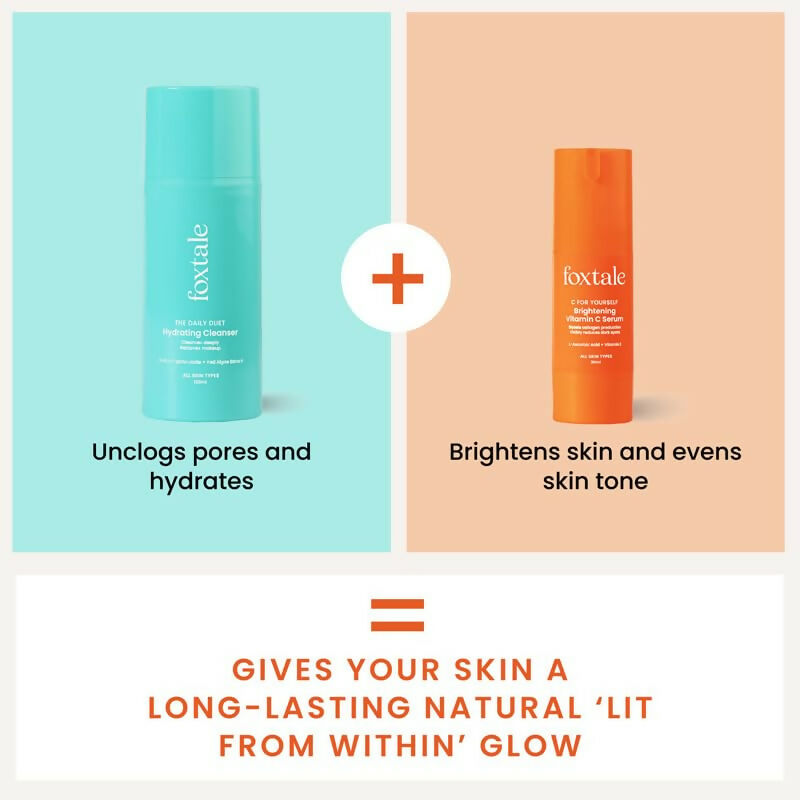 Foxtale Hydrate & Glow Skin Care Kit for Glowing Skin: Cleanser Hydrating Face Wash + Vitamin C Face Serum | Grocsy