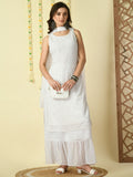 Myshka Women's White Georgette Kurta & Skirt With Dupatta Party Sets | Grocsy