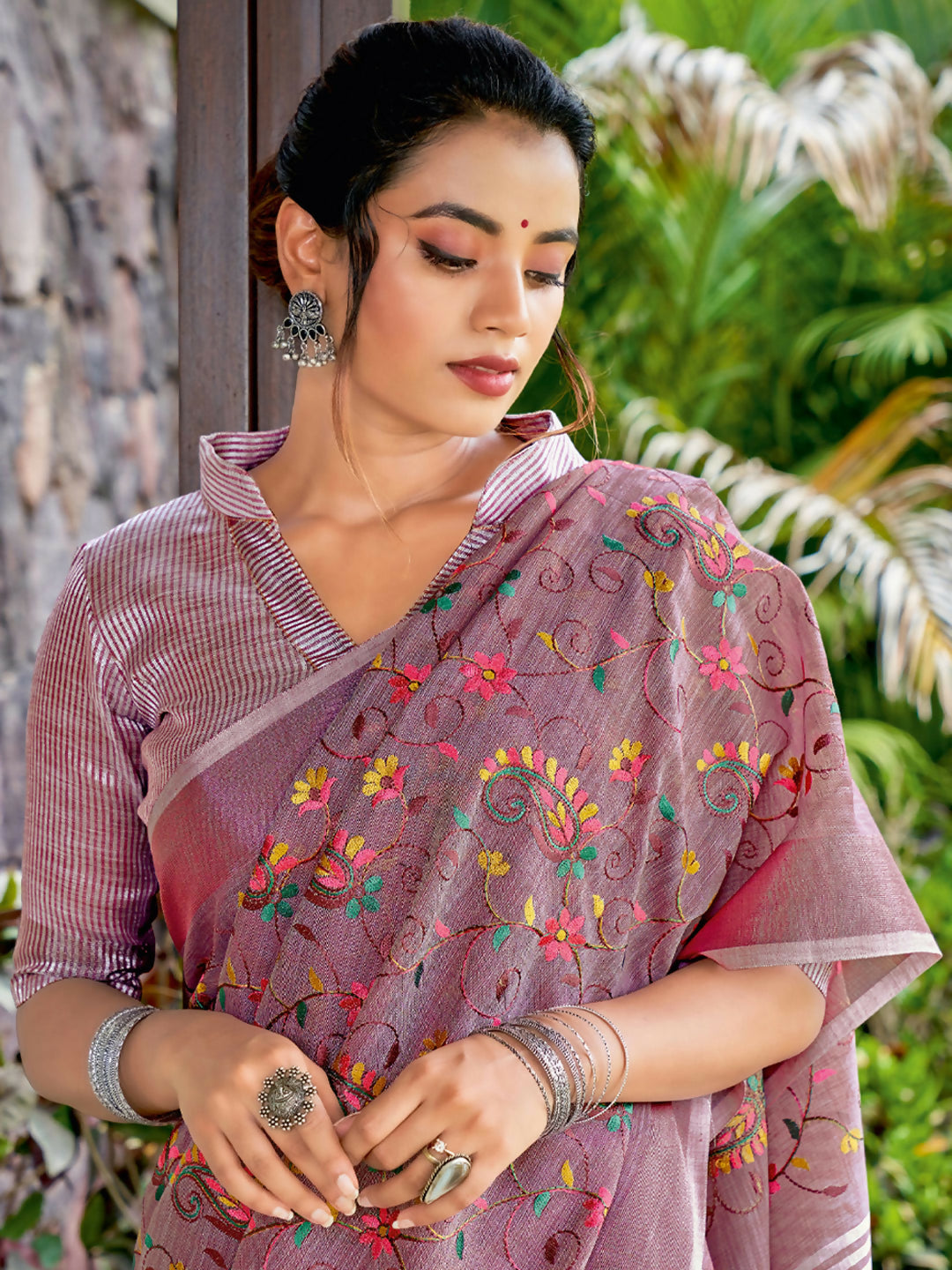 Shree Shyam Fashion Linen Purple Saree | Grocsy