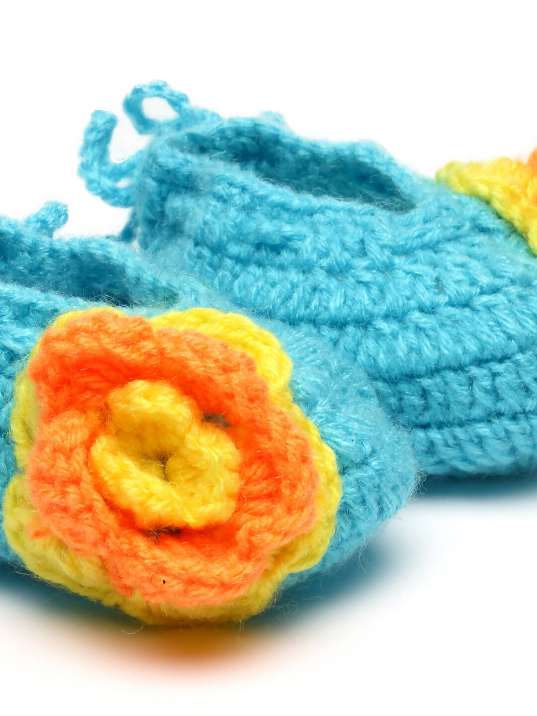 Chutput Kids Woollen Hand Knitted Flower Detailed Booties - Blue | Grocsy