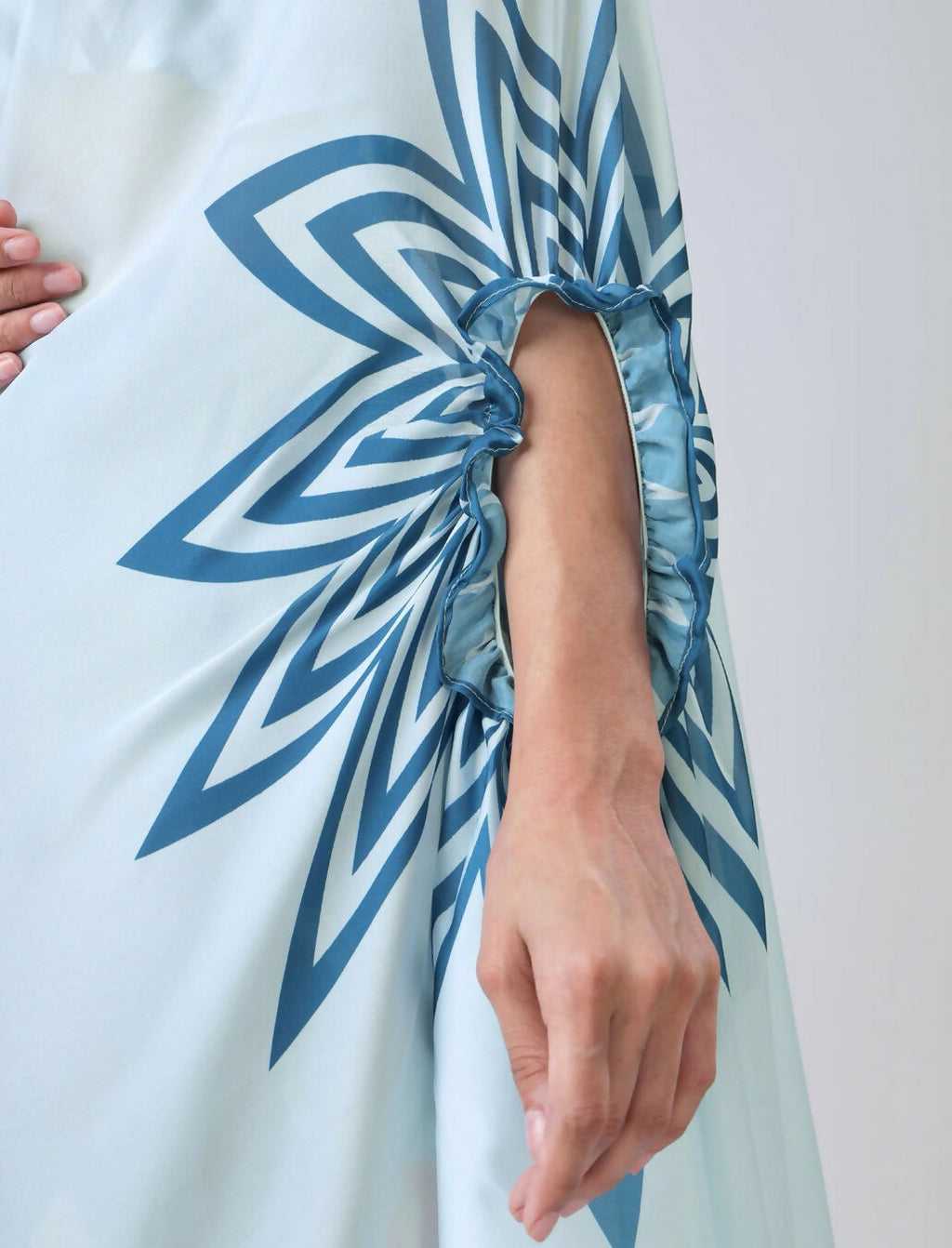 Vastranavya Icy Blue Freehand with Navy Starburst & Floral Print Ready to Wear Saree | Grocsy