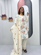 Teeya Creation Womens New Khadi Cotton Heavy Embroidery Thread Work Cream Kurta Set | Grocsy