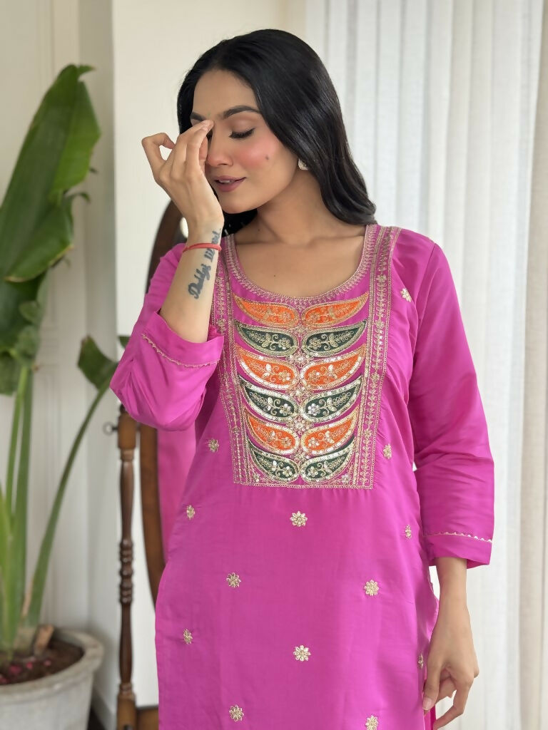 Light purple Viscose Chanderi Stitched Suit With Dupatta - Tanisha | Grocsy