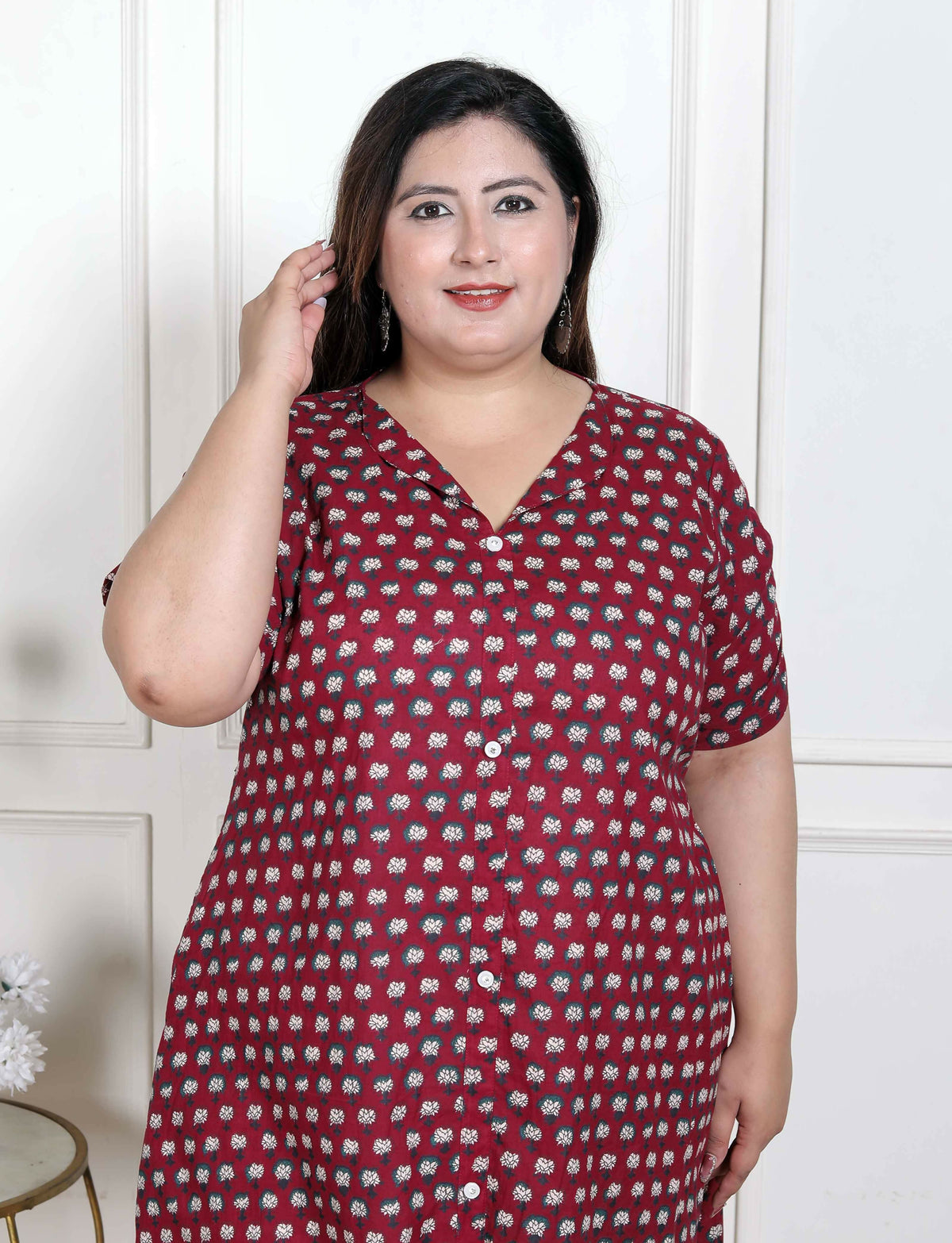 Miravan Women's Plus Size Relaxed Fit Red Floral Printed A-Line Pure Cotton Kurta | Grocsy