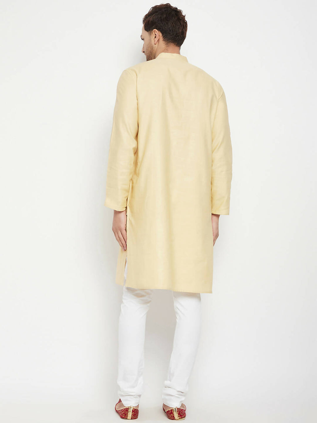 Even Apparels Beige Pure Cotton Long Men's Kurta With Band Collar | Grocsy