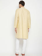 Even Apparels Beige Pure Cotton Long Men's Kurta With Band Collar | Grocsy