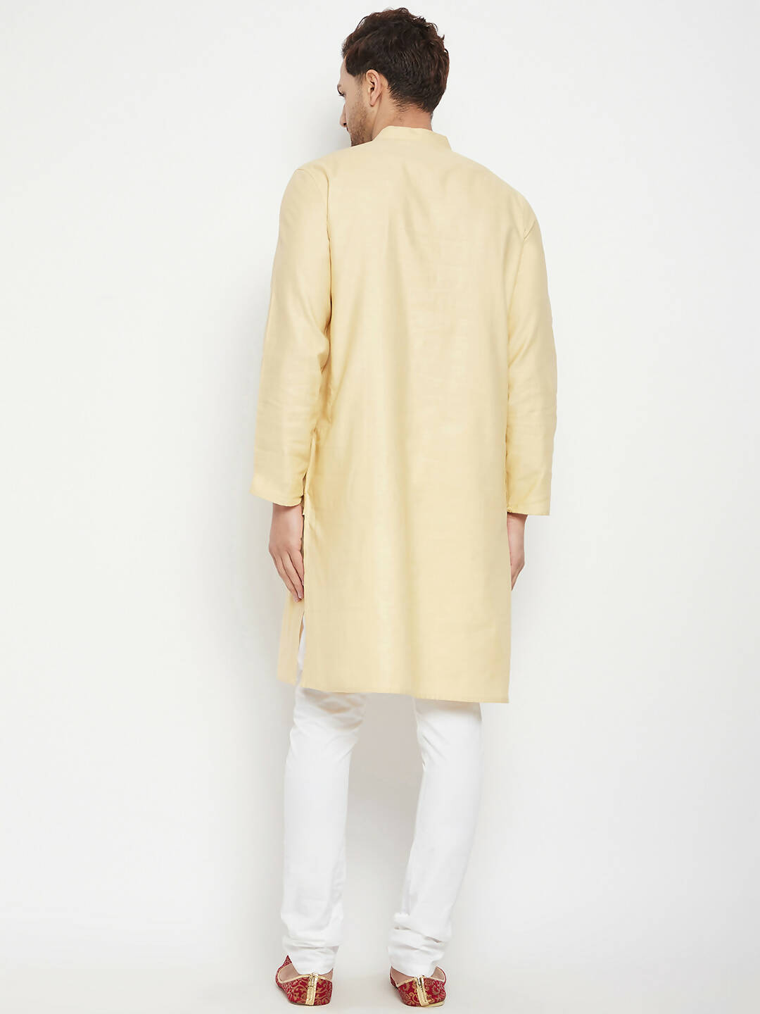 Even Apparels Beige Pure Cotton Long Men's Kurta With Band Collar | Grocsy