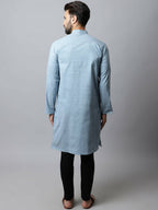 Even Apparels Blue Color Cotton Pure Cotton Men's Kurta With Side Placket (SLD1156) | Grocsy