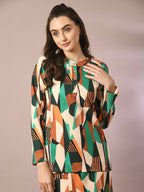 Myshka Women's Multi Printed Round Neck Party Top With Skirt Co-ord set | Grocsy