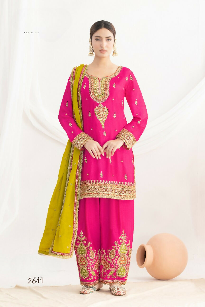 Anaita Pink Chinon Readymade Suit with Embroidery Coding & Sequence Work | Grocsy