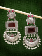 NVR Women's Silver-Plated Artificial Stones and Beads Chandbali Earrings | Grocsy