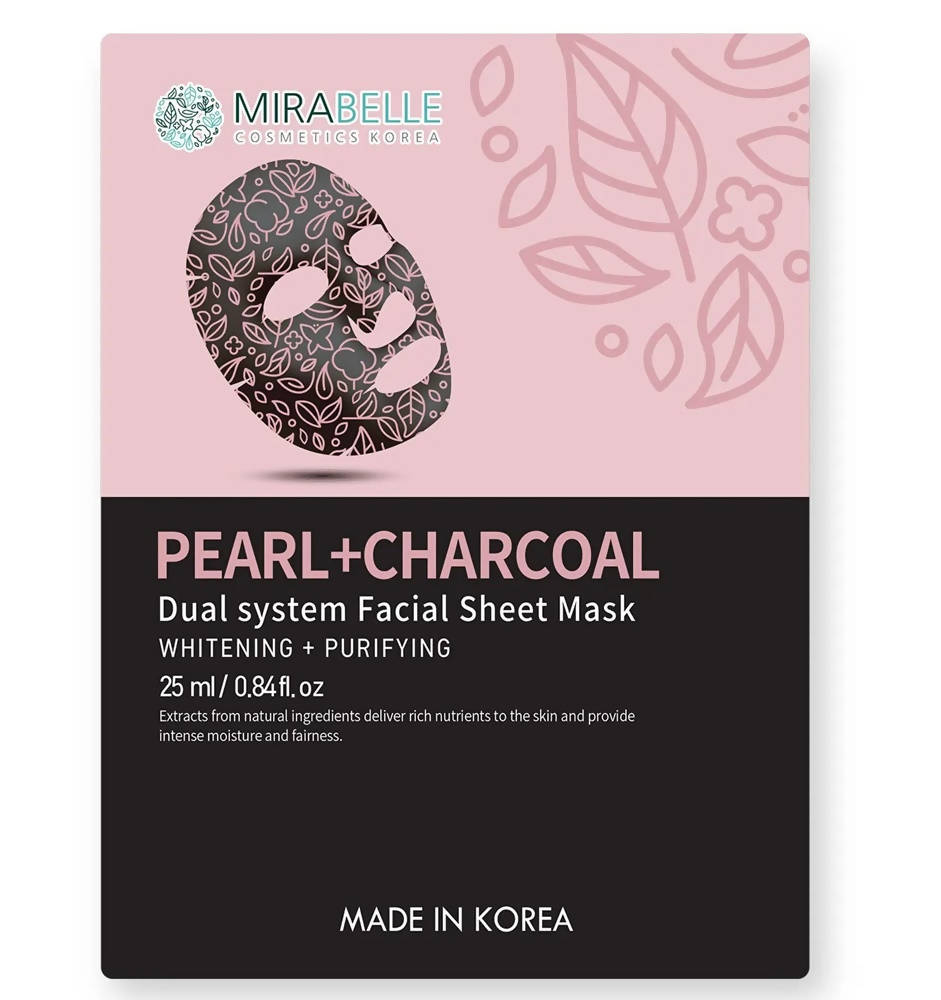 Mirabelle Korea Pearl + Charcoal Dual System Facial Sheet Mask | Grocsy