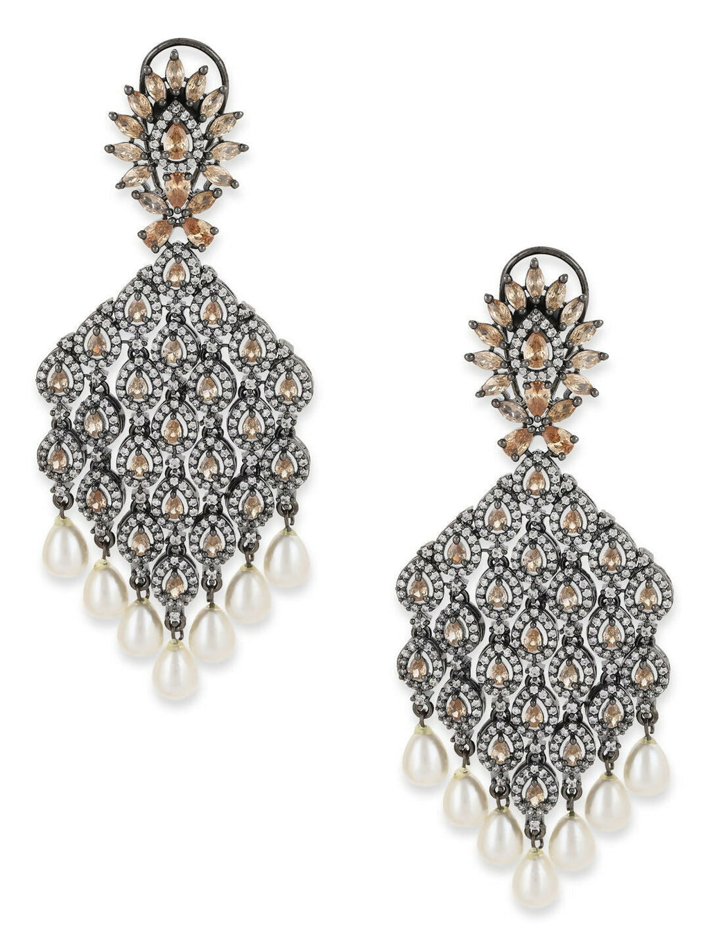 Champaign & Pearl Drop Earrings- Ruby Raang | Grocsy
