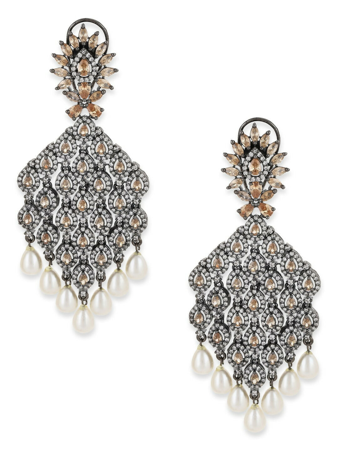 Champaign & Pearl Drop Earrings- Ruby Raang | Grocsy