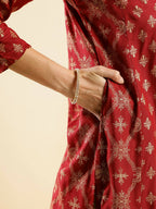 Maroon & Gold-Toned Viscose Rayon Ethnic Motifs Printed Kurta - Mamta | Grocsy