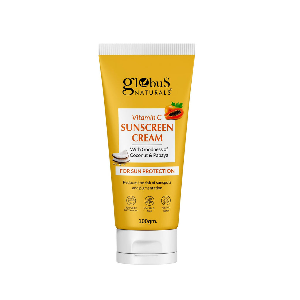 Globus Naturals Vitamin C Sunscreen Cream with Goodness of Coconut & Papaya For Sun Protection All Skin Types | Grocsy