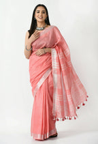 Mominos Fashion Moeza Light Gajari Bhagalpuri Handloom Silk Linen Saree with unstitched Blouse piece | Grocsy