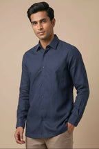 Horizon — Blue Cotton Shirt by Hilo Design | Grocsy