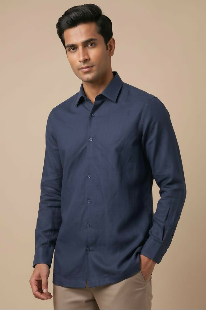 Horizon — Blue Cotton Shirt by Hilo Design | Grocsy