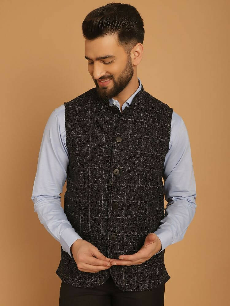 Even Apparels Pure Wool Nehru Jacket - Black | Grocsy