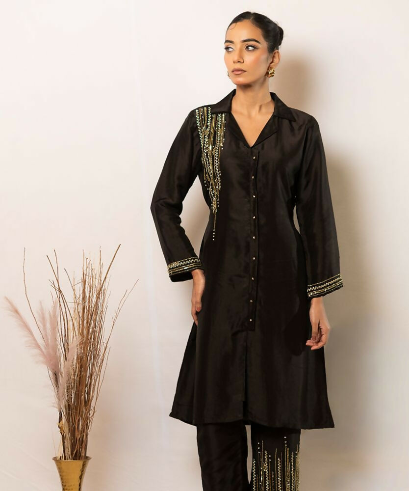Timaraa Midnight Black Hand Embellished Co-Ord Set | Grocsy