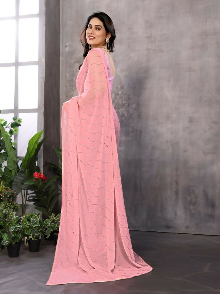 Aafreen Partywear Designer Pink Georgette Fancy Saree | Grocsy