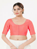 Joban Fashion Fuschia-Pink Taffeta Silk Elbow Sleeveless Front Open Blouse | Grocsy