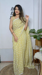 Vamsee Patangiyu Yellow Georgette Saree | Grocsy
