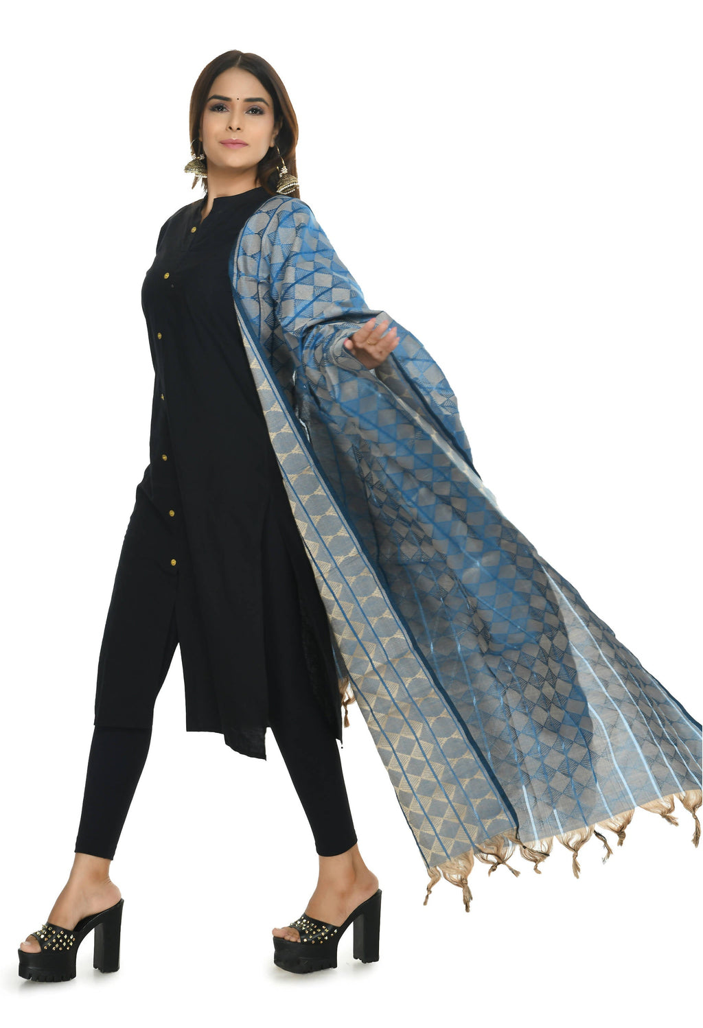 Mominos Fashion Moeza Handloom Cotton Blue Dupatta | Grocsy