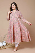 Miravan Women's Orange Plus Size Cotton Floral Printed Anarkali Kurta | Grocsy