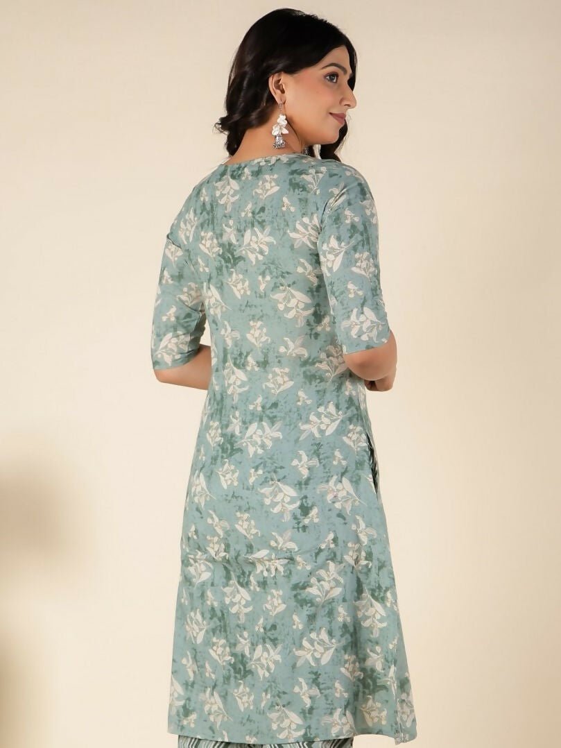 Aramya Green Soft Cotton Floral A-line Kurta for Women | Grocsy