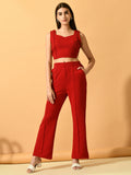 Myshka Women's Red Solid Top With Trousers | Grocsy