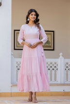 Kaajh Women's Light Pink Embroidered Ethnic Dress | Grocsy
